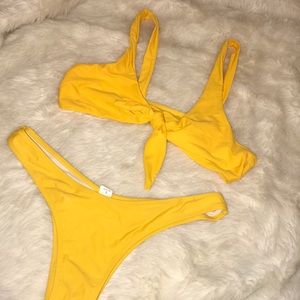 Yellow front tie bikini tip & high waisted bottoms